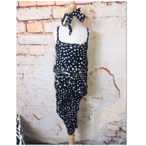 NWT Black 2PC Sweetheart Polka Dot Jumpsuit Set - Picture 4 of 14